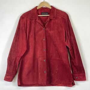 Golden Bear Red Suede Leather Button Front Collared Shirt Jacket Womens Large‎
